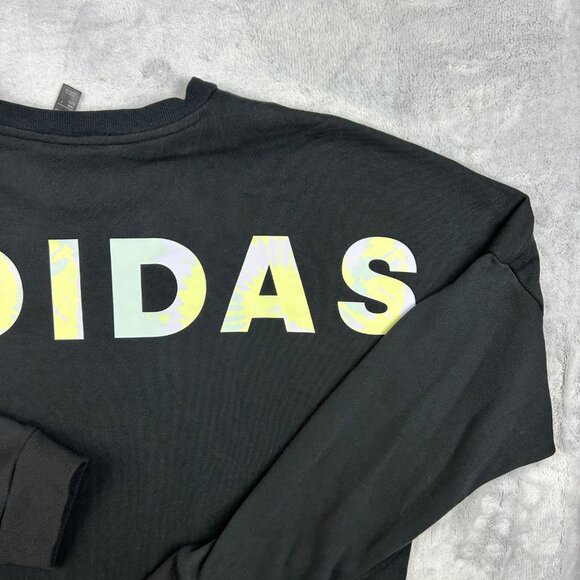 Adidas Sweatshirt Womens XL Black Crop Top Long Sleeve T Shirt Logo Active - Picture 11 of 15